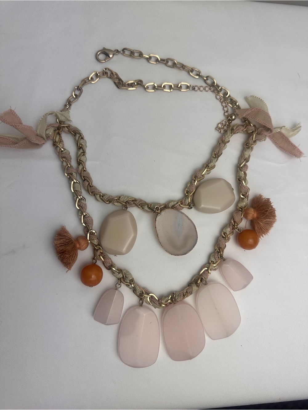 Gold-Tone Pink Stone Multi-Strand Necklace